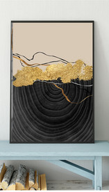 现代烁金水墨金色年轮木纹装饰画