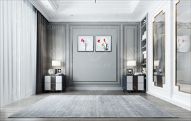 极简现代卧室背景墙3D场景空景