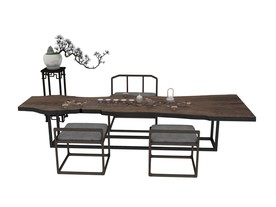 中式禅风茶桌3d模型