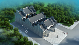 祠堂建筑外观设计鸟瞰图