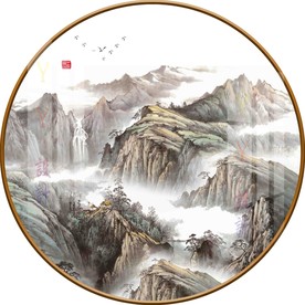 新中式意境山水圆形装饰画图片
