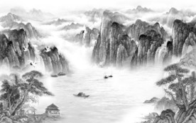 国画唯美中式山水 TIF分层