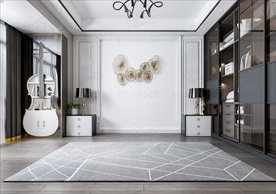 现代卧室背景墙3D场景空景