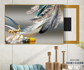 石来运转羽毛麋鹿电表箱装饰画