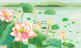 手绘国潮荷花插画