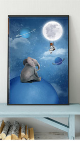 北欧风太空大象儿童房装饰画