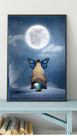 北欧风蓝色太空大象儿童房装饰画