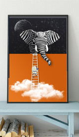 北欧风桔色大象儿童房装饰画