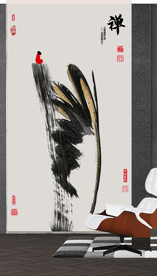 新中式抽象水墨山水风景玄关装饰