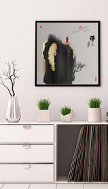 新中式抽象水墨山水风景玄关装饰