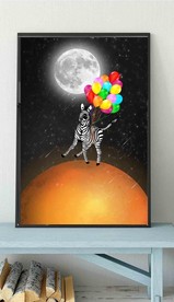 北欧风太空斑马儿童房玄关装饰画