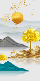 抽象金色山水发财树玄关晶瓷画