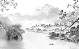 国画高档灰色山水 TIF分层