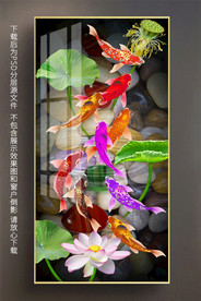 原创玄关高清鲤鱼荷花装饰画
