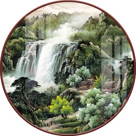 新中式意境水墨山水国画圆形装