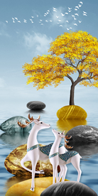 玄关麋鹿装饰画