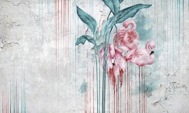 手绘西洋画热带雨林火烈鸟