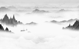 中式高清灰色山水 TIF分层