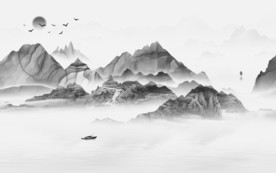 中国风中式灰色山水 TIF分层