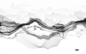 线条中式灰色山水 TIF分层