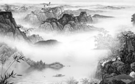 国画中式灰色山水 TIF分层