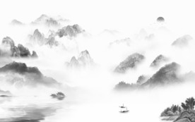 极简灰色中式山水 TIF分层