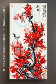 原创玄关红梅喜鹊装饰画