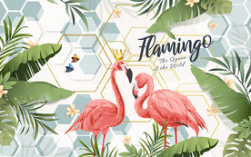 抽象六边形火烈鸟电视背景墙