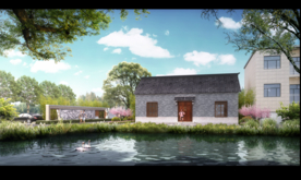 乡村池塘景观设计效果图