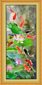 原创玄关高清荷花鲤鱼装饰画