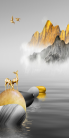 转运石玄关 山水画