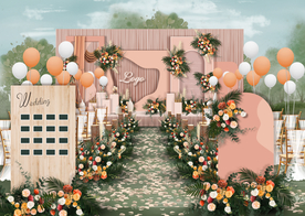 灰粉色户外婚礼仪式区