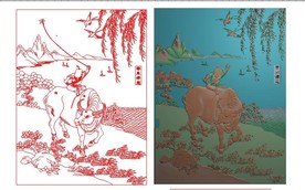 牧童放牛 精雕图