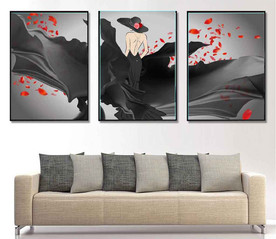 北欧黑衣长裙美女装饰无框画