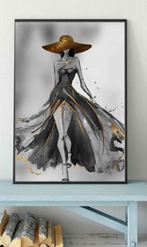 北欧金色水墨长裙美女玄关装饰画