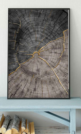 现代烁金水墨金色年轮木纹装饰画