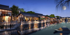 亲水古建街道景观设计效果图