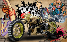 个性砖墙美女摩托车工装背景墙