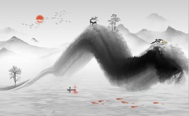 新中式抽象水墨山水风景背景墙