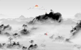 新中式抽象水墨山水风景背景墙