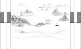 护墙板大理石纹山水水墨背景墙