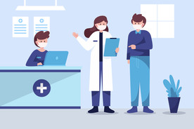 医院就医看病戴口罩矢量