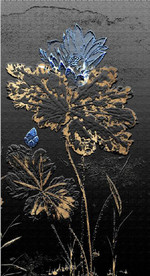 北欧风金色浮雕蓝莲花玄关装饰画