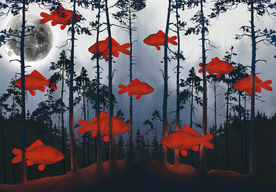 抽象树林红鱼儿