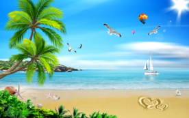 蓝天白云沙滩大海