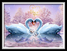 金色英文浪漫天鹅湖海豚装饰画