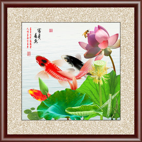 高清鲤鱼荷花装饰画