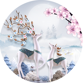 麋鹿 圆形装饰画