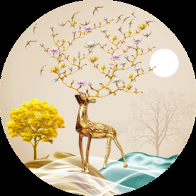 圆形装饰画 金色麋鹿