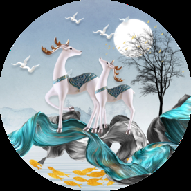 圆形装饰画 麋鹿